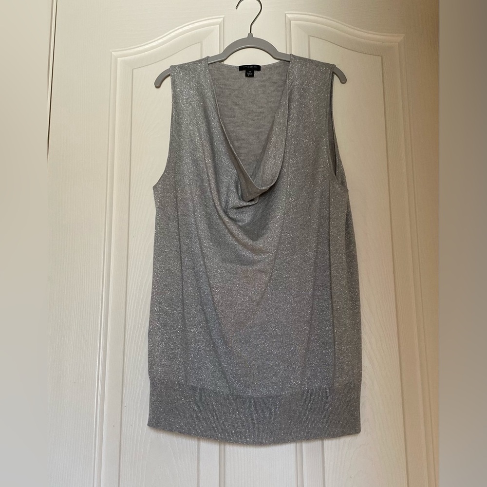 ANN TAYLOR Sleeveless Blouse Women's Draped cowl Neck, silver